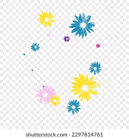 Color Flower Background Transparent Vector. Petal Small Template. Multi-colored Gerbera Cute. Wild Print. Style Yellow Daisy.