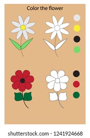 Color the flower. First steps in drawing. Vector illustration.