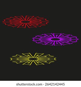Color flower icon. Red purple yellow. Abstract bloom vector. Dark contrast background.
