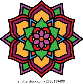 Color Flower mehndi pattern for Henna drawing and tattoo.Mandala coloring book simple and basic for beginners, seniors and children. 