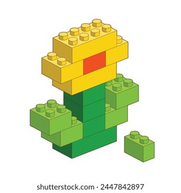 Color Flower from Plastic building blocks. Colored bricks isolated on white background. Vector isometric 3d illustration.