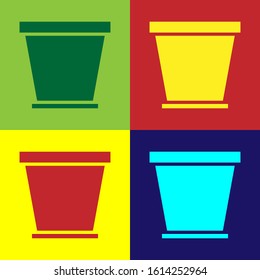 Color Flower pot icon isolated on color background.  Vector Illustration