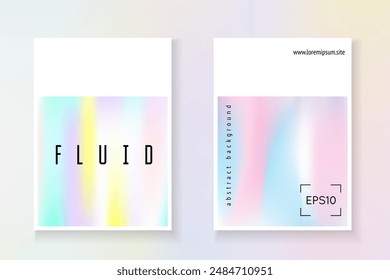 Líquido de colores. Concepto Crystal. Etiqueta azul iridiscente. Anuncio moderno. Forma minimalista. Plantilla retro de colores. Hoja holográfica. Líquido de color rosa