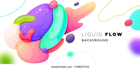 Color fluid flow abstract creative background template for dynamic flux motion landing page backdrop layout. Vector illustration.