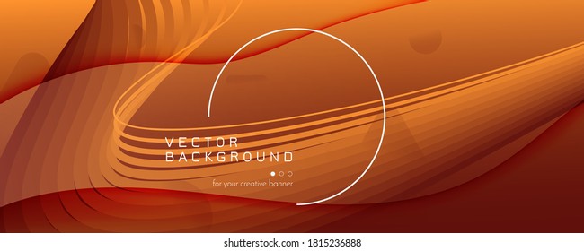 Flujo de fluido de color. Fondo dinámico naranja. 3 quinquies Forma Resumen. Banner digital. Flujo de líquido amarillo. Elementos vibrantes vectoriales. Ilustración Resumen. Afiche comercial. Flujo de fluidos geométricos.