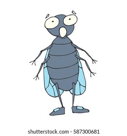 Color fly in a cartoon style. A sketch of the insect. Vector isolated image. The emotion of fear, surprise. Prints, posters, printed materials, videos, mobile apps, web sites and print projects.