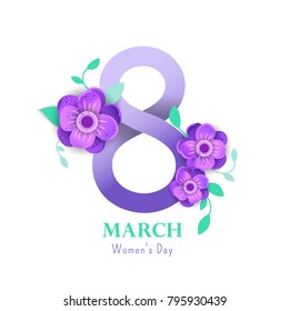 Color flyer for March 8 with the decor of paper cut flowers.Happy Women's Day. Trendy Design Template. Vector illustration