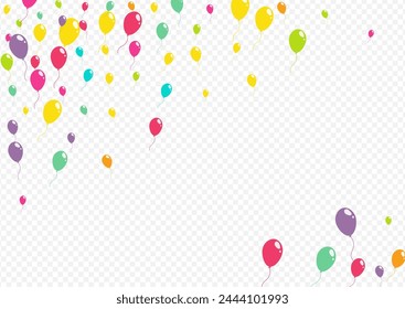 Color Flying Ballon Vector Transparent Background. Design Balloon Texture. Red and Green and Yellow Decoration Illustration. Cartoon Helium Baloon Pattern.