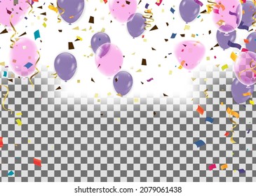 Color flying balloons isolated on Background with purple and pink balloons. Vector Design