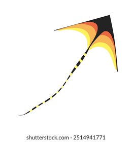 Color flying kite with pattern isolated on white background, childhood hobby, happy celebration graphic, flying decoration element, festival holiday fly toy, vector illustration