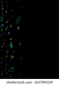 Color flying musical notes isolated on white backdrop. Stylish musical notation symphony signs, notes for sound and tune music. Vector symbols for melody recording, prints and back layers.