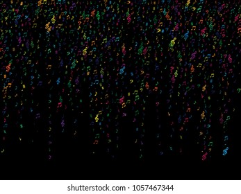 Color flying musical notes isolated on white background. Cute musical notation symphony signs, notes for sound and tune music. Vector symbols for melody recording, prints and back layers.