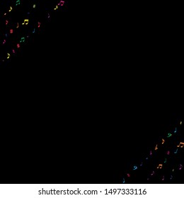 Color flying musical notes isolated on white backdrop. Kids musical notation symphony signs, notes for sound and tune music. Vector symbols for melody recording, prints and back layers.