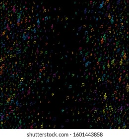 Color flying musical notes isolated on white background. Childish musical notation symphony signs, notes for sound and tune music. Vector symbols for melody recording, prints and back layers.