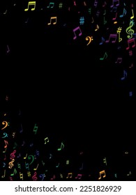 Notas musicales voladoras de color aisladas en fondo blanco. Señales sinfónicas de notación musical de diseño, notas para música de sonido y melodía. Símbolos vectoriales para grabación de melodía, impresiones y capas posteriores.