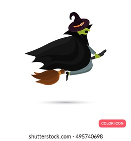Color flying witch on broom in Cartoon style. Stock Vector icon. Illustration for web and mobile design
