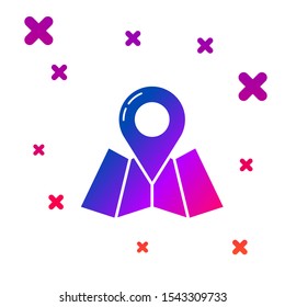 Color Folded map with location marker icon isolated on white background. Gradient random dynamic shapes. Vector Illustration