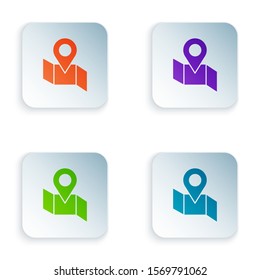 Color Folded map with location marker icon isolated on white background. Set icons in square buttons. Vector Illustration