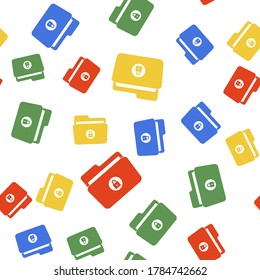 Color Folder and lock icon isolated seamless pattern on white background. Closed folder and padlock. Security, safety, protection concept. Vector.