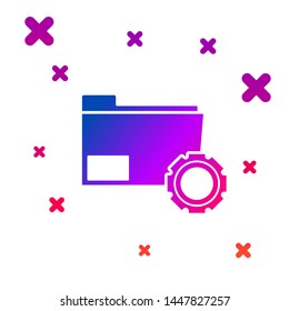 Color Folder settings with gears icon isolated on white background. Software update, transfer protocol, teamwork tool management, copy process. Gradient random dynamic shapes. Vector Illustration
