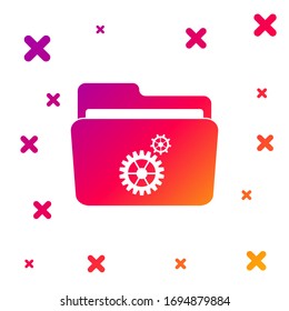 Color Folder settings with gears icon on white background. Concept of software update, transfer protocol, teamwork tool management, copy process. Gradient random dynamic shapes. Vector Illustration