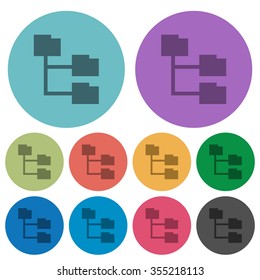 Color folder structure flat icon set on round background.