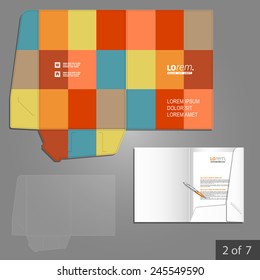 Color folder template design for corporate identity with square elements. Stationery set