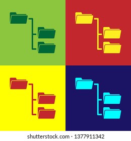Color Folder tree icon isolated on color backgrounds. Computer network file folder organization structure flowchart. Flat design. Vector Illustration