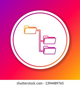 Color Folder tree line icon isolated on color background. Computer network file folder organization structure flowchart. Circle white button. Vector Illustration