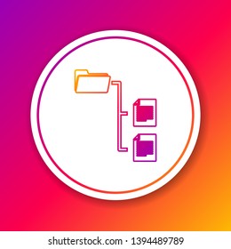 Color Folder tree line icon isolated on color background. Computer network file folder organization structure flowchart. Circle white button. Vector Illustration
