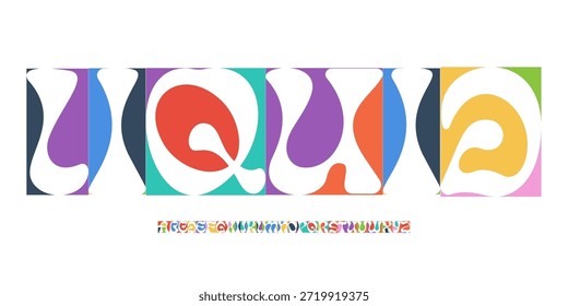 Color Font Logo Alfabeto Vector Diversión Geométrica Conjunto de Letras Tipografía Bloqueada, Arte Diseño Tipográfico para Texto de Título, Festive Typo Poster Headline, Type Fest Logotype, Coloridas Fuentes. Vector tipográfico.
