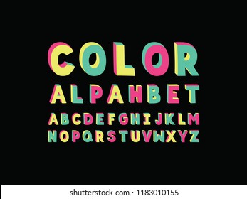  Color font. Vector alphabet letters. Typeface design. 
