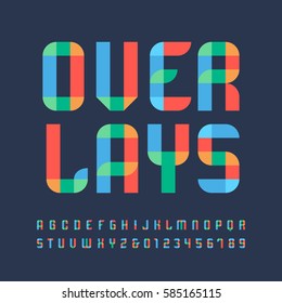 Fuente de color. Alfabeto vectorial con letras de efecto superpuesto y números.