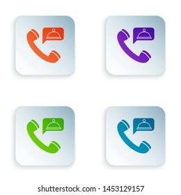 Color Food ordering icon isolated on white background. Order by mobile phone. Restaurant food delivery concept. Set icons in colorful square buttons. Vector Illustration