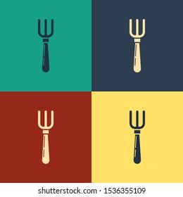 Color Fork icon isolated on color background. Cutlery symbol. Vintage style drawing. Vector Illustration
