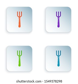 Color Fork icon isolated on white background. Cutlery symbol. Set icons in colorful square buttons. Vector Illustration