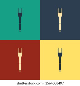Color Fork icon isolated on color background. Cutlery symbol. Vintage style drawing. Vector Illustration