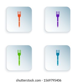 Color Fork icon isolated on white background. Cutlery symbol. Set icons in square buttons. Vector Illustration