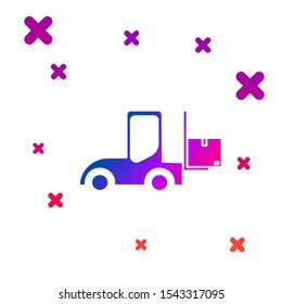 Color Forklift Truck Icon Isolated On White Background. Fork Loader And Cardboard Box. Cargo Delivery, Shipping, Transportation. Gradient Random Dynamic Shapes. Vector Illustration