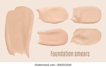 Color Foundation Smudges. Makeup Concealer Texture. Brown Fashion Swatch. Face Shade Powder. Vector Cosmetic Foundation Smudges. Female Liquid Base. Skin Care Smears. Foundation Smudges.