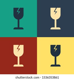 Color Fragile broken glass symbol for delivery boxes icon isolated on color background. Vintage style drawing. Vector Illustration