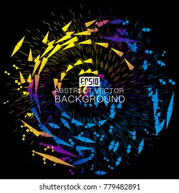 Color fragments and lines form a luminous spiral abstract background