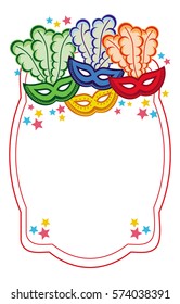 Color frame with carnival masks. Copy space. Vector clip art.