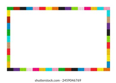 Color frame composed of coloured plastic toy blocks. Colorful brick banner. Abstract vector background