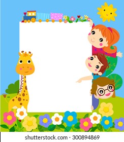 Color Frame Group Kids Giraffebackground Stock Vector (Royalty Free ...