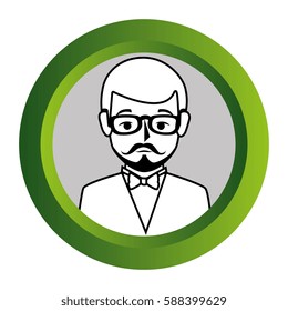 color frame with monochrome contour of half body man formal style with mustache