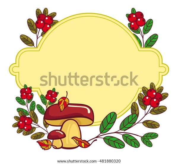 Color Frame Mushrooms Cranberries Autumn Forest Stock Vector Royalty Free