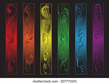 Color frames with an abstract pattern on a black background.