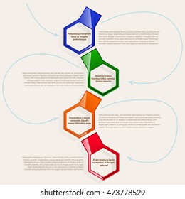 Color frames. four hexagonal frames for text or infographics. Description of the process, the sequence of actions.
