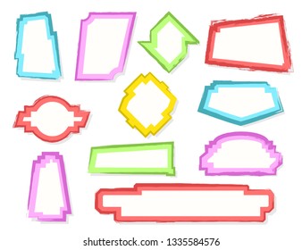 Color frames. Geometric bright art style. Ink brush strokes. Abstract background. Vector illustration.